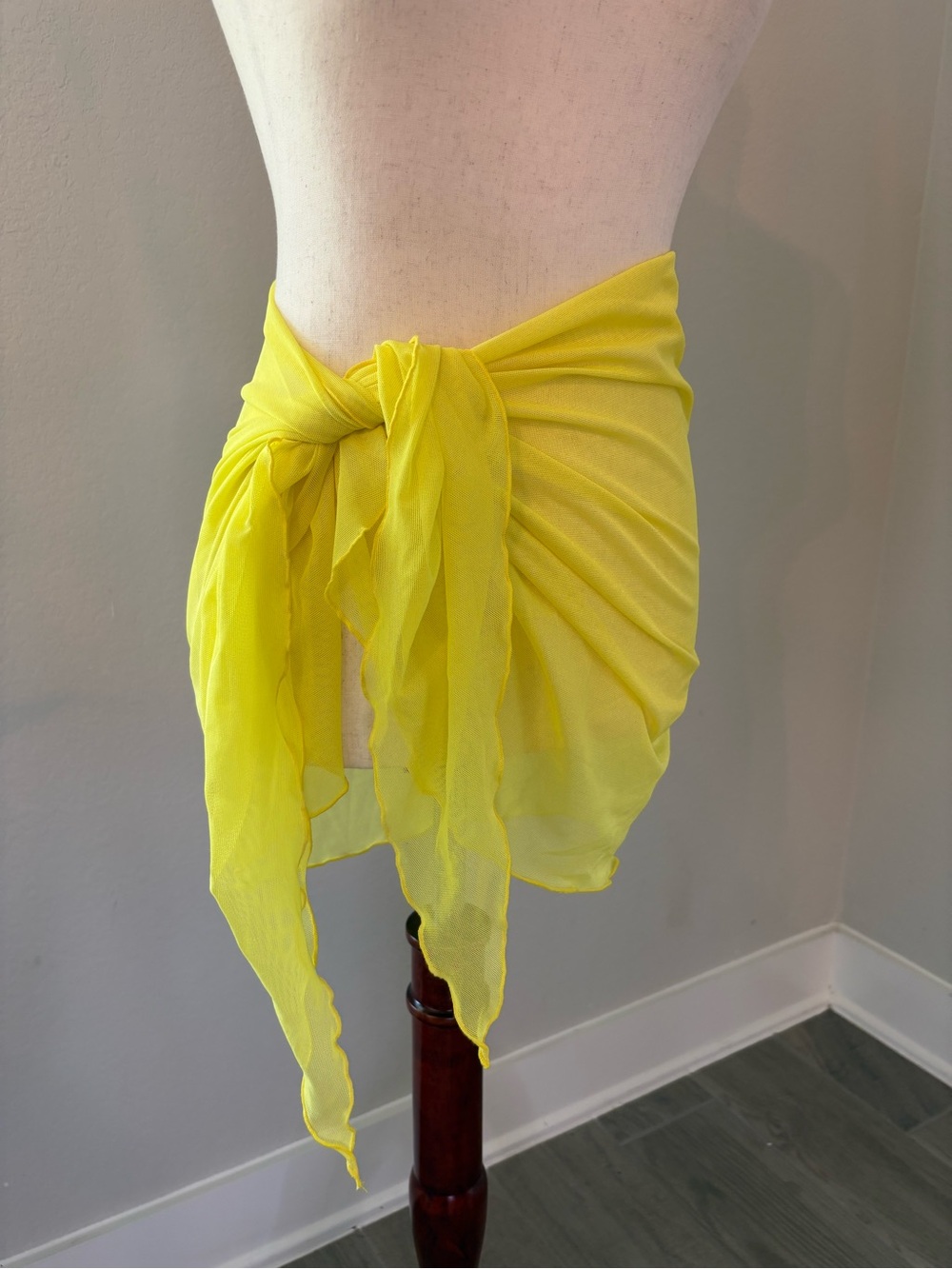 Vintage Yellow Sarong Wrap Skirt Swimsuit Cover-up Mini Bright Made in USA